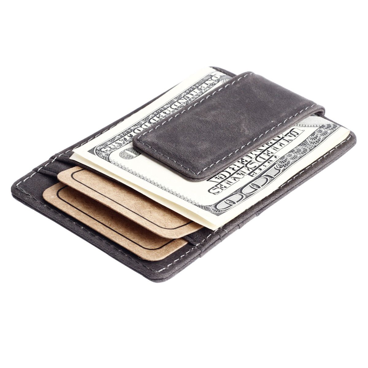 WALLET Leather Money Clip Wallet - Black
